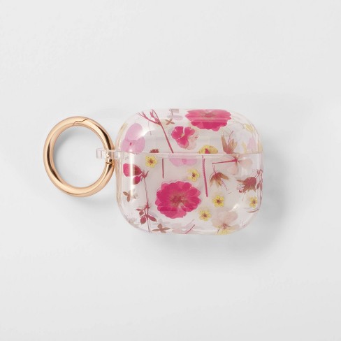 Pink Flower Round Coin Purse Keychain