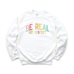 Simply Sage Market Women's Graphic Sweatshirt Be Real Not Perfect Gold - 2XL - White - 1 of 3