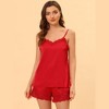 Allegra K Women's 2 Packs Satin Lace Trim Cami Tops with Shorts Lounge Pajama Set - 3 of 4