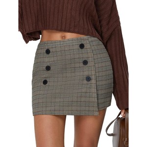 EXLURA Womens Button Bodycon Mini Skirt Sexy Night Club High Waist Elastic Y2K Fall Winter Plaid Skirts - 1 of 4