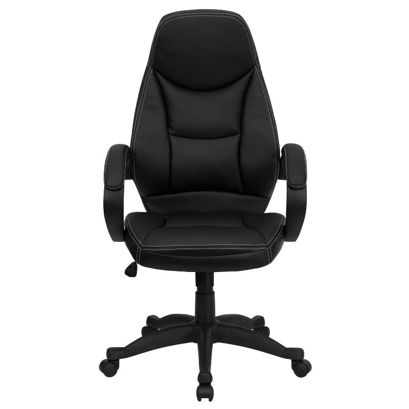 Emma and Oliver High Back Black LeatherSoft Curved Back Swivel Ergonomic Office Chair-Loop Arms, 4 of 5