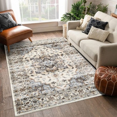 Vintage Boho Washable Area Rugs Soft Medallion Distressed Rug Carpet