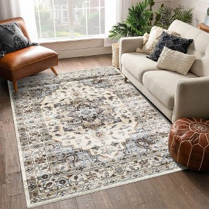 Vintage Boho Washable Area Rugs Soft Medallion Distressed Rug Carpet - 1 of 4