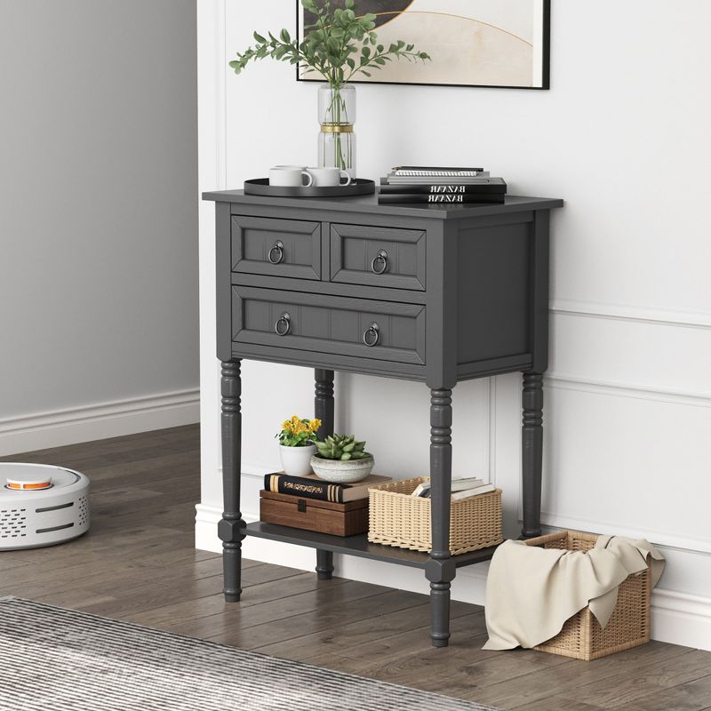 Costway Console Entryway Table w/ 3 Drawers Open Shelf for Hallway Living room Dark Grey, 3 of 10