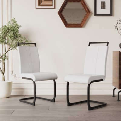 KWPZQEB Set of 2 Dining Chairs, Mid-Century Modern Chairs with C-Shaped Tube and PU Leather Cushion for Living Room Outdoor Lounge
