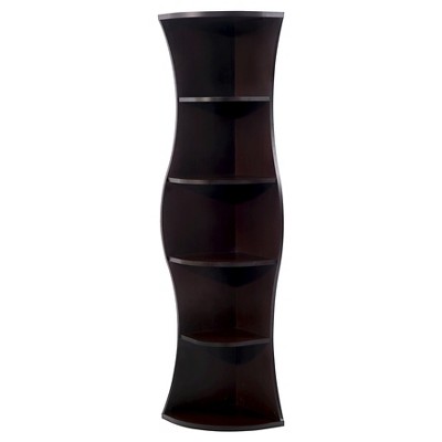 70.8" Ronni Contemporary 5 Shelf Corner Bookcase Walnut - HOMES: Inside + Out: Transitional Style, Enclosed Back