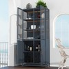 LED Display Cabinet with Glass Doors, Steel Curio Cabinet Storage Cabinet Accent Cabinet Pantry Organizer Cupboard, Black/Dark Blue-ModernLuxe - 3 of 4
