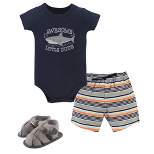 Hudson Baby Infant Boy Cotton Bodysuit, Shorts and Shoe 3pc Set, Shark