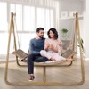 Okak Hammock Swing Chair with Stand,Porch Swing with Rustproof Wood-Look Frame,Oversized Patio Hanging Chair for Patio,Balcony,Bedroom,Gold+Brown - 3 of 4