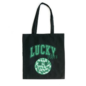 City Creek Prints Lucky Vibes Smiley Canvas Tote Bag - 15x16 - Black - 1 of 2