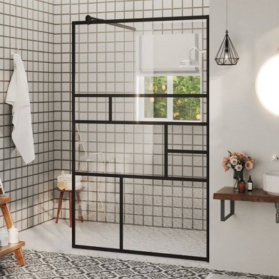 VidaXL Walk-in Shower Wall with Clear ESG Glass 39.4 in.x76.8 in. Black