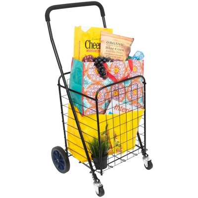 Black Metal Foldable Utility Cart with Swivel Wheels