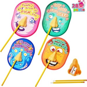 Joyfy 28 Packs I Pick Your Nose Pencil & Sharpener with Valentines Card for Kids Party Favor, Classroom Exchange Prizes, Valentine’s Greeting Cards - 1 of 4