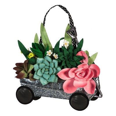  Evergreen Galvanized Wagon with Succulents Door Decor 