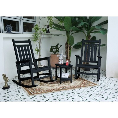 Patio Rocking Chair Sets,3-Piece Rocking Chair Set With Wood-Texture,2 Rocking Chairs And 1 Side Table,All Weather Rocking Chair Set-Cuddlewood