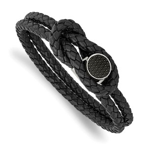 Black Bow Jewelry Stainless Steel, Black or Blue Leather, Carbon Fiber Bracelet, 8.5 In - 1 of 4