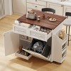 Bella Depot 47.2" Farmhouse Kitchen Island with Drop Leaf, Rolling Kitchen Cart on Wheels with Two Drawers, Towel Rack, Side Racks - 2 of 4