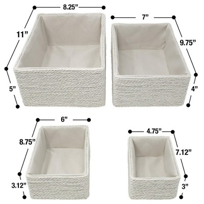 Beige Rectangular Woven Paper Rope Storage Baskets Set