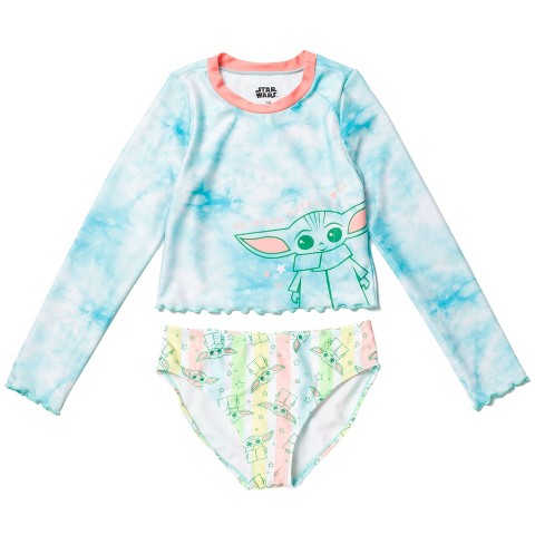 Star Wars The Child Big Girls Rash Guard and Swim Bikini Bottom Tie Dye Blue 14-16