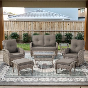 Belord Outdoor Patio Furniture Set with Glider Loveseat, Gray Wicker Deep Seating Patio Swivel Rocker Glider Chairs and Rattan Coffee Table - 1 of 4