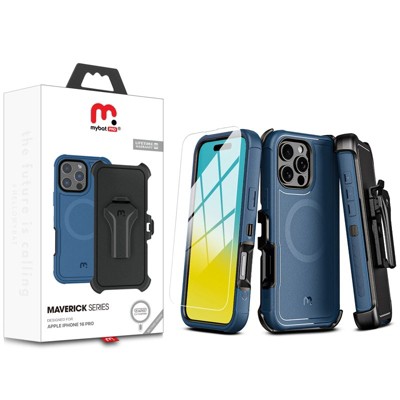 MyBat Pro Maverick Series MagSafe Case w/ Holster and Tempered Glass for Apple iPhone 16 Pro