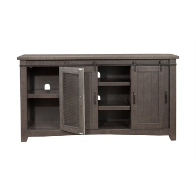 Rustic Sierra 65" Solid Pine TV Stand with Mesh Doors - Gray Finish