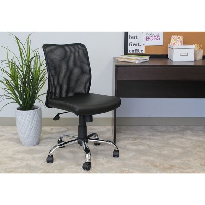 Black Mesh and Vinyl Swivel Task Chair with Chrome Base