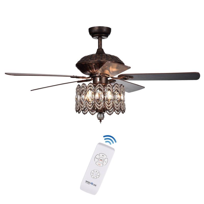 52&#34; x 52&#34; x 23&#34; Grove Dejes Chandelier Lighted Ceiling Fan with Crystal Shade Brown - Warehouse Of Tiffany, 5 of 7