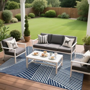 Modern Washable Area Rug for Living Room, Strip Pattern Throw Carpet with Non Slip Backing, Low Pile Stain Resistant Floor Cover - 1 of 4