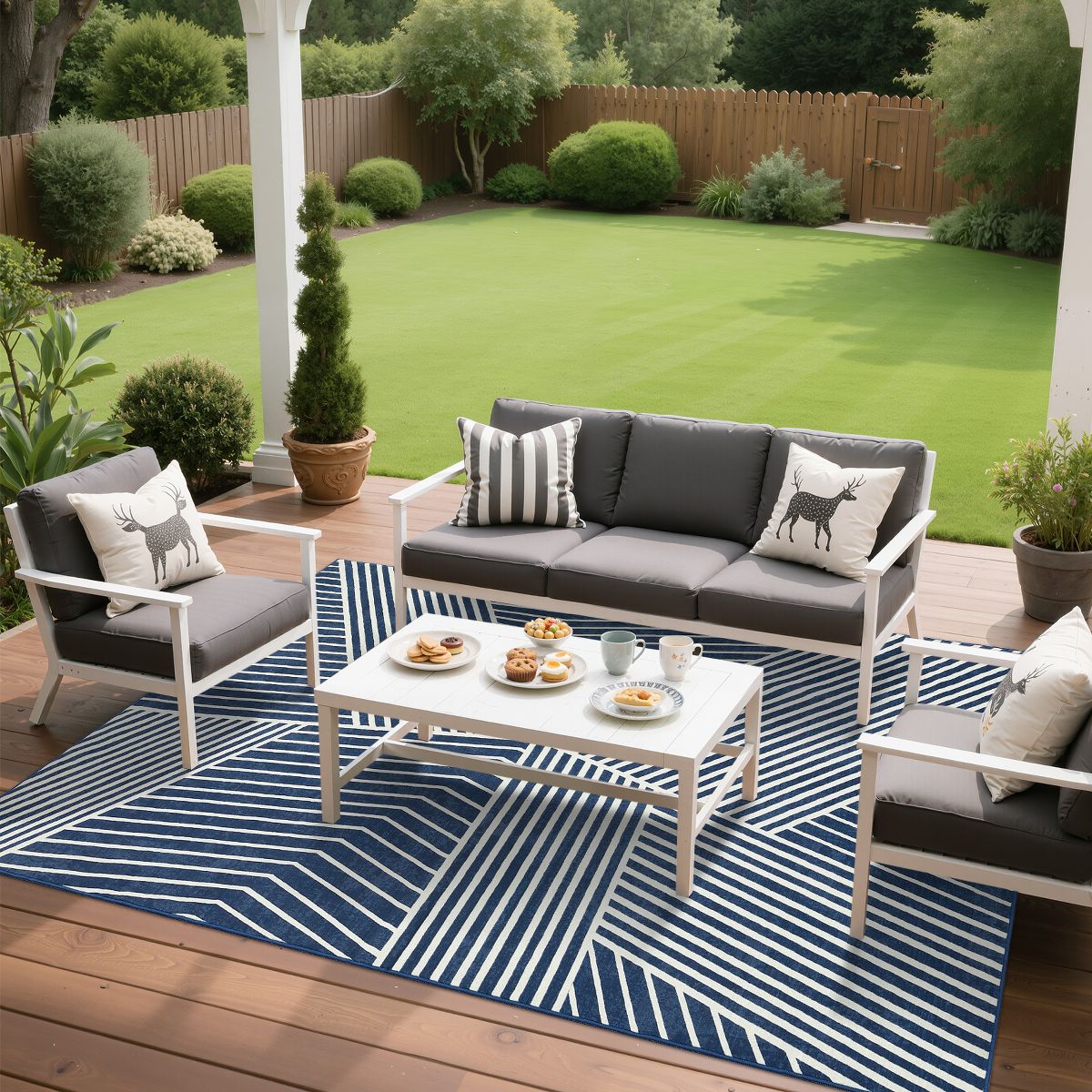 Modern Rug for Living Room Geometric Striped Floor Mat with Non-Slip Backing, Foldable Ultra-Thin Bedroom Carpet, Non-Shedding Low Pile Indoor Carpet - thumbnail 9