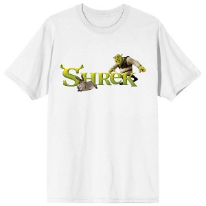 Shrek Donkey & Shrek Movie Logo Crew Neck Short Sleeve Men's White T-shirt - 1 of 3