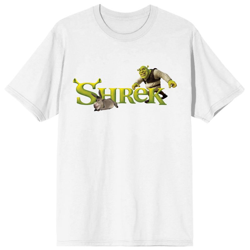 Shrek Donkey & Shrek Movie Logo Crew Neck Short Sleeve White Men's T-shirt, 1 of 4