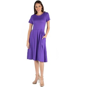 24seven Comfort Apparel Midi Dress with Short Sleeves and Pocket Detail - 1 of 4