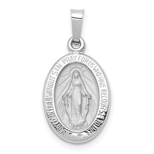 Black Bow Jewelry 14k White Gold Hollow Oval Miraculous Medal Pendant - 1 of 4