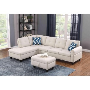 VYNXARIA 98inch Wide Left Hand Facing Sofa & Chaise with Ottoman£¬Beige - 1 of 4