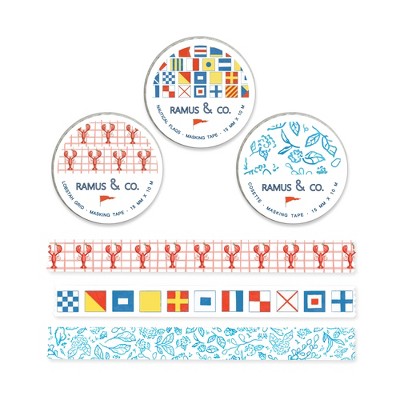 Illustrated Masking Tape by Ramus & Co - 3ct Rolls, Assorted Rolls (Lobstah Grid + Nautical Flags + Cosette)