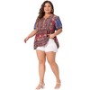 Agnes Orinda Women's Plus Size Boho Floral Print V Neck Short Sleeve Summer Peplum Blouses - 3 of 4