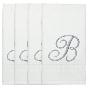 BC BARE COTTON Monogrammed Fingertip Towels, Personalized Gift, 11 x 18 Inches - Set of 4 - White - Silver Script - 1 of 1
