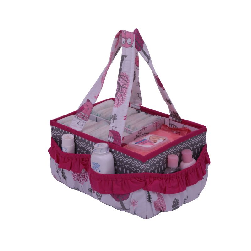 Bacati - Owls Pink/Gray Girls Cotton Nursery Storage Caddy, 3 of 8