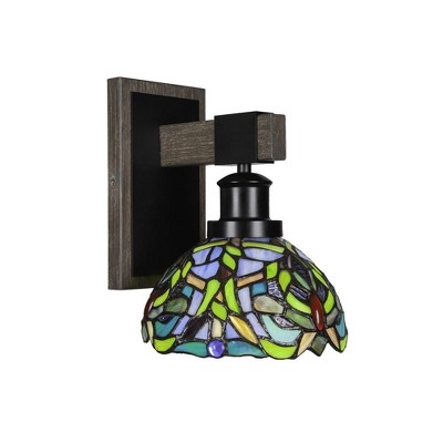 Toltec Lighting Tacoma 1 - Light Sconce in  Black/Painted Wood with 7'' Kaleidoscope Art Glass Shade