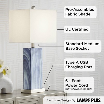Rippled Blue Faux Marble Table Lamps with USB Ports