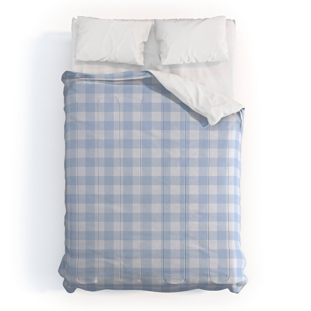 Photos - Bed Linen Deny Designs King Color Poems Gingham Pattern Blue Comforter and Sham Set