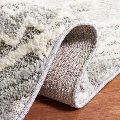 Handmade Gray and Light Gray Synthetic Shag Rug, 4' x 6'