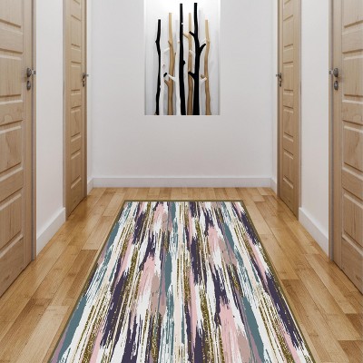 Multicolor Abstract Brushstrokes 2.5 x 6.5 Ft Area Rug with Non-Slip Backing