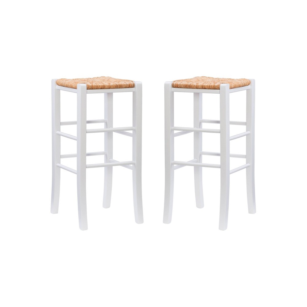 Set of 2 Gianna Backless Handwoven Rush Seat Barstools White - Linon: Solid Wood, 29" Height