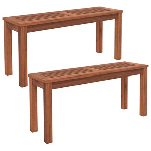 Tangkula 1PC/2PCS Patio Wood Bench 2-Person Solid Wood Bench w/ Slatted Seat 39.5” Long Bench w/ Stable Wood Frame - 1 of 4