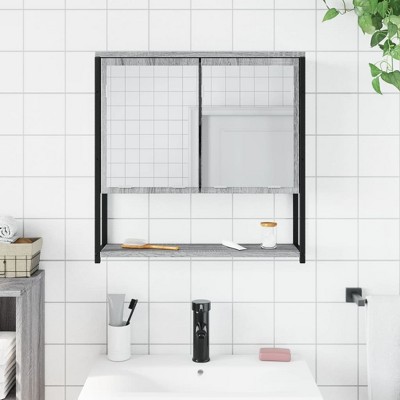 CLIHOME Modern Wall-Mounted 2 Doors Bathroom Mirror Cabinet Engineered Wood for Storage