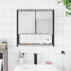 CLIHOME Modern Wall-Mounted 2 Doors Bathroom Mirror Cabinet Engineered Wood for Storage - 1 of 4