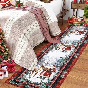 Indoor Christmas Rugs for Entryway Washable Non-Slip Winter Holiday Decor Christmas Tree Santa Claus Area Rug For Kitchen - 1 of 4