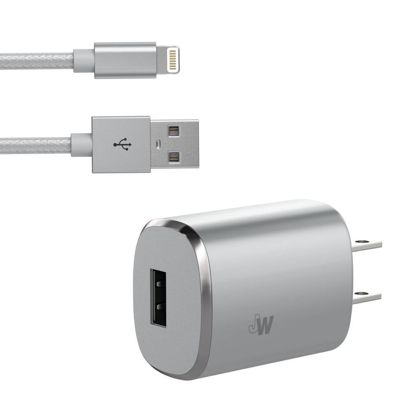 Just Wireless Single USB 2.4A Wall Charger (with Apple Lightning Cable) - Slate, 1 of 4